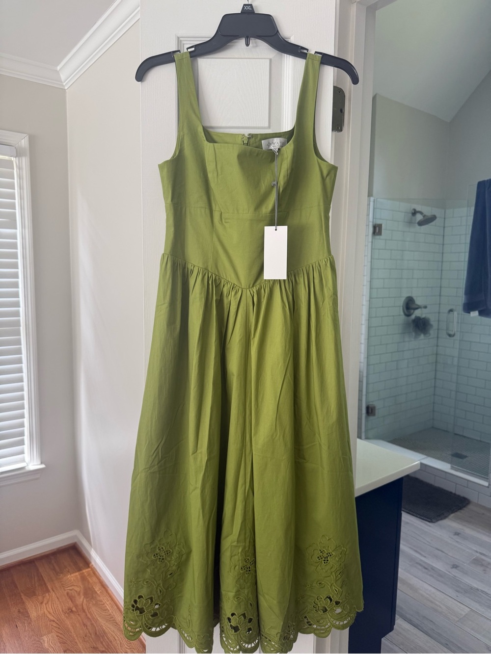 Wayf Olive Green Square-Neck Midi Dress Size Small NWT
